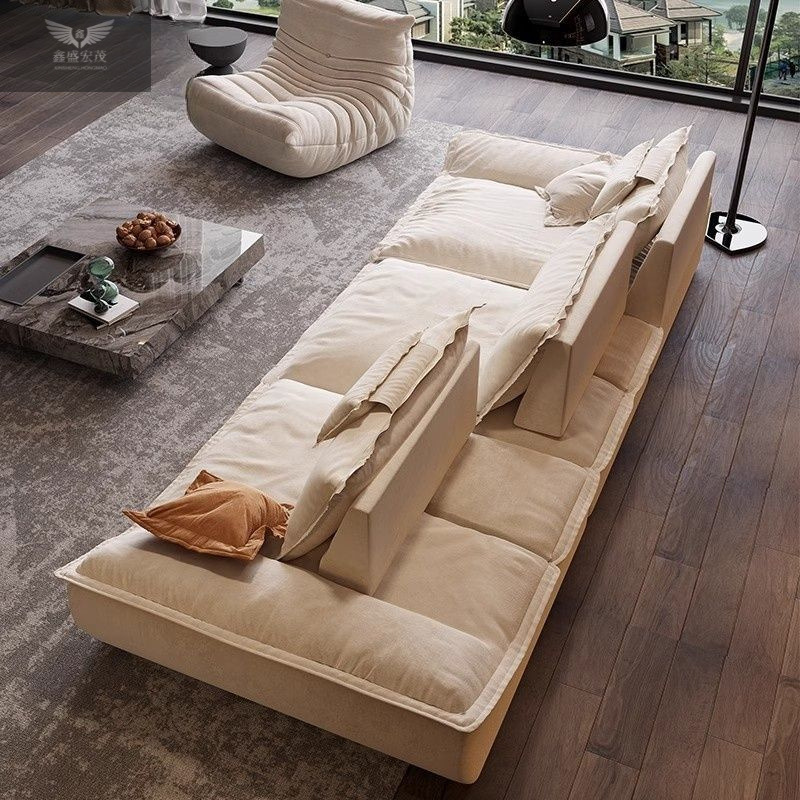 Continuación, estilo italiano, minimalista, súper ancho, gran profundidad de asiento, respaldo ajustable, vela, sofá de cuero de tela en línea recta simple moderno