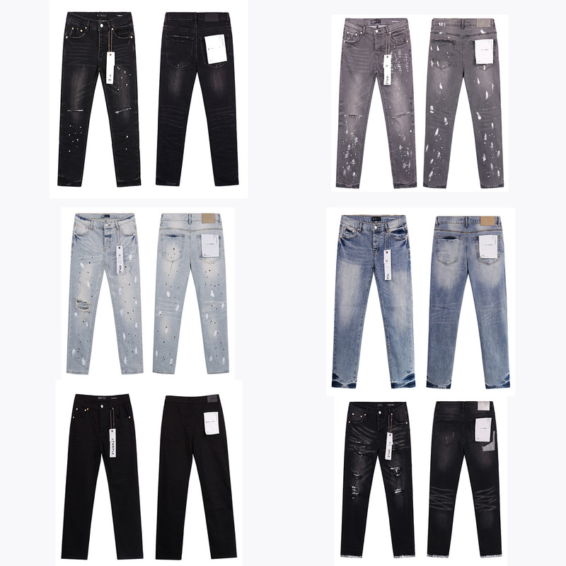European and American Autumn and Winter Purp Jeans Men's High Street High Street Washed Jeans Men's Slim Fit Pants Wholesale