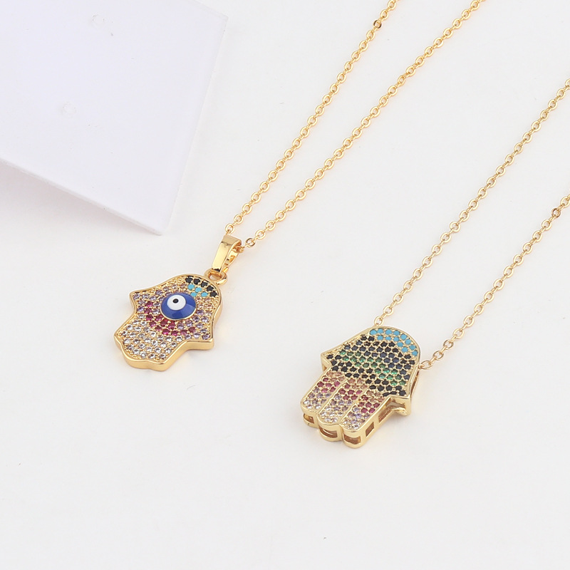 Retro Devilu0027S Eye Palm Copper Necklace Inlay Zircon Copper Necklaces