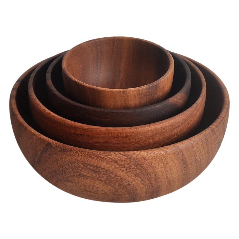Tazón de madera de acacia plato de registro plato de madera maciza entero plato de ensalada vajilla plato de fruta seca granos de fruta boca baja tazón
