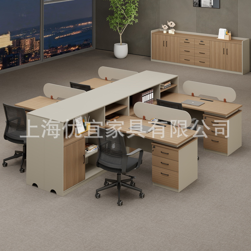 Simple Staff Desk Financial Workstation Computer Desk with Side Cabinet Single Screen Card Holder Office Furniture