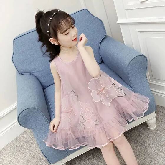 Girls Dress Summer Dress 2025 New Super Style Puffy Gauze Children's Princess Dress Little Girl Vest Skirt Trendy