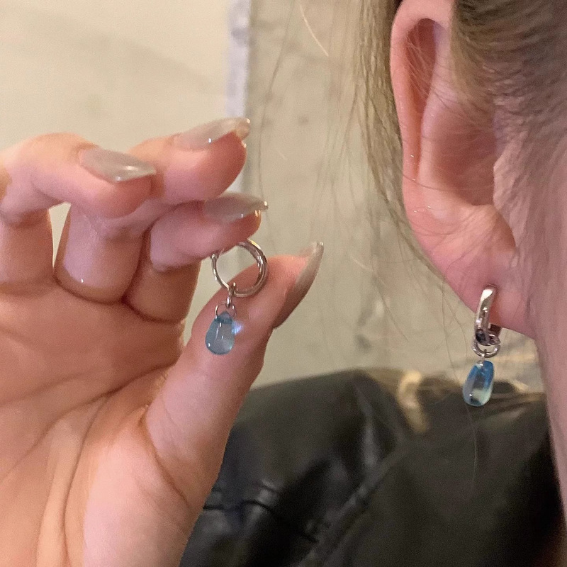 海蓝小姐！个性时尚蓝色水滴柔美耳环女气质耳饰品中长款耳坠耳圈|undefined