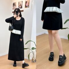 大码女装2025秋季新款韩版时尚拼接上衣半身裙两件套胖mm套装8433