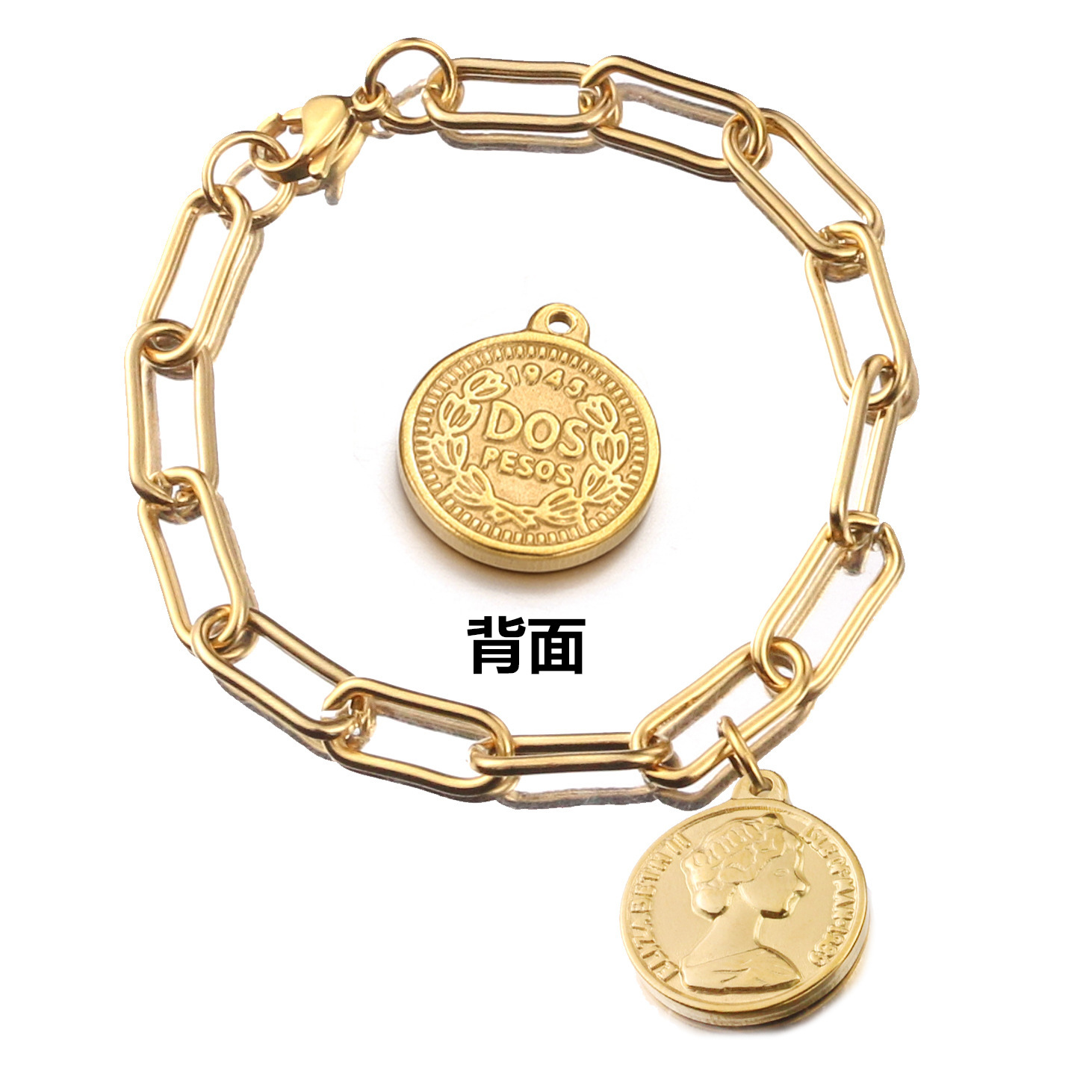 Europa y América retro reina Avatar moneda redonda pulsera de oro moda Acero inoxidable hip hop Rock cadena pulsera