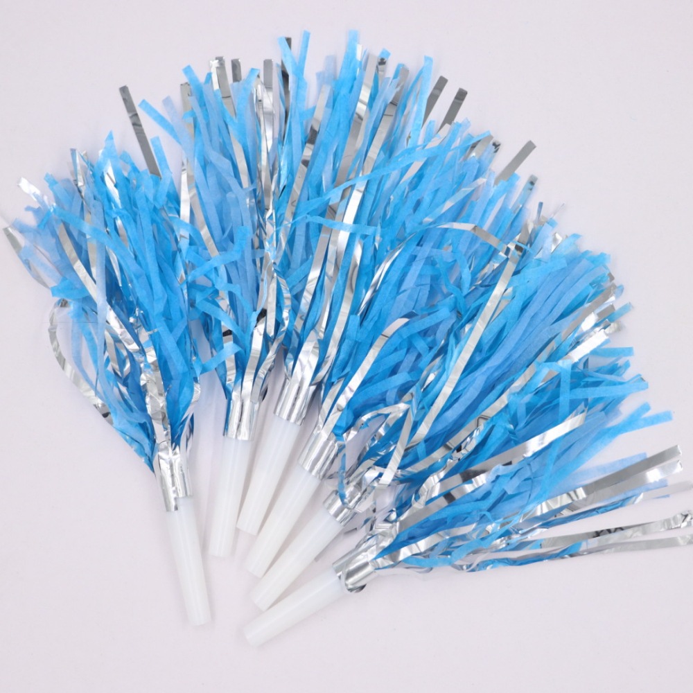 Suministros de juguetes de trompeta para niños con silbato y borla dorada para fiestas, disponibles para personalización/creación de patrones.