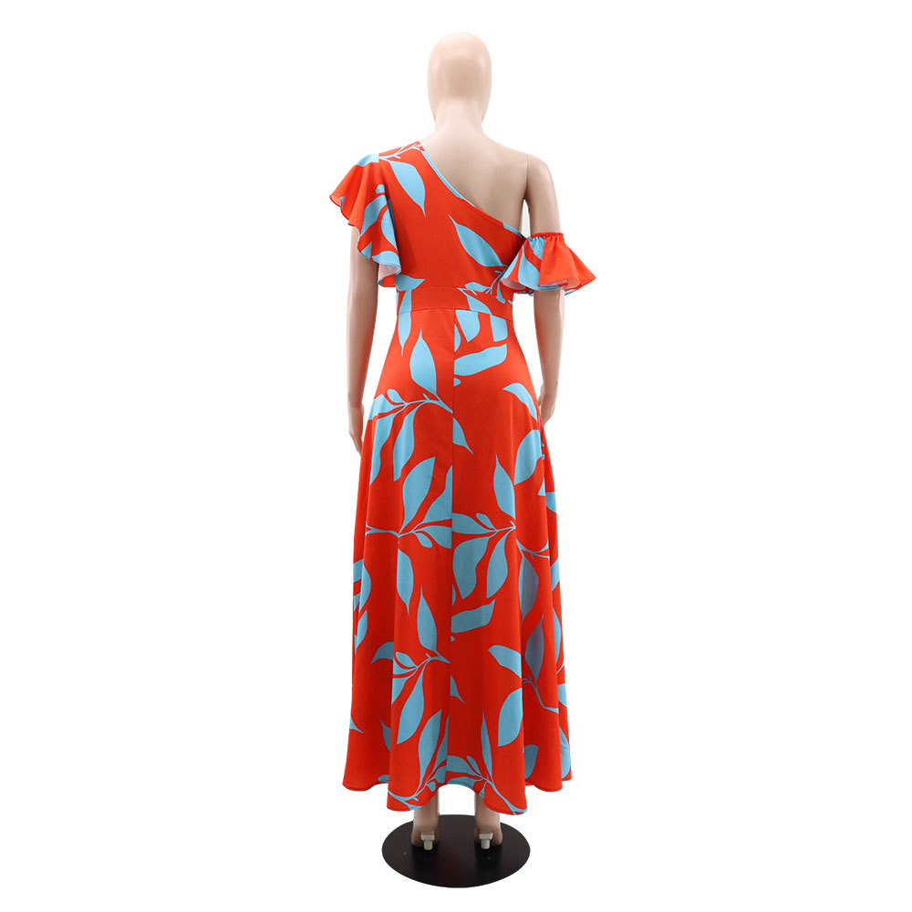 Women's Swing Dress Vacation Oblique Collar Printing Lettuce Trim Short Sleeve Printing Maxi Long Dress Holiday Daily display picture 7
