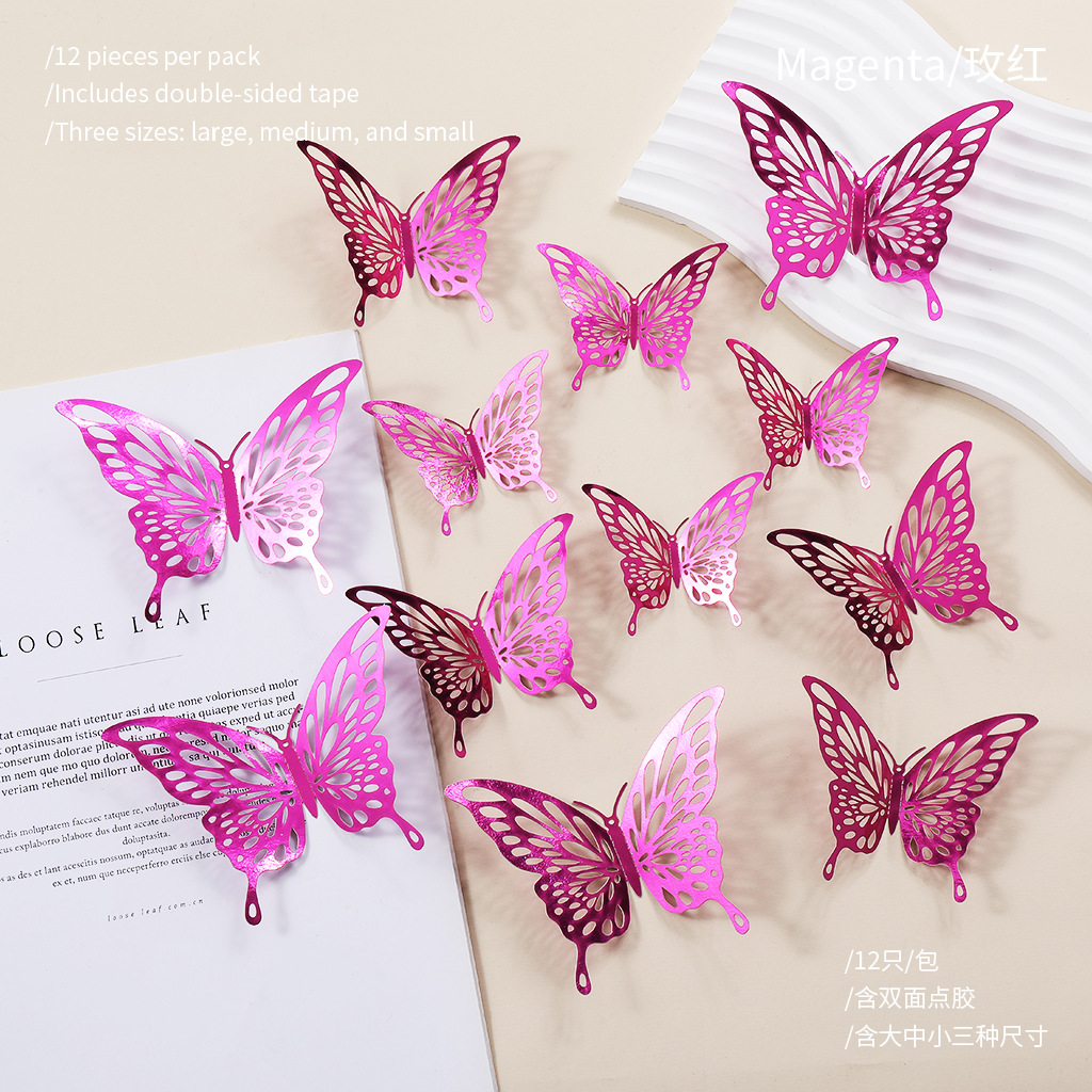 Nuevo hueco mariposa autoadhesivo pared fiestas de boda decoración de flores simples de alto nivel pegatinas creativas