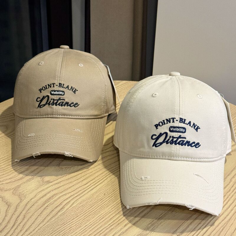 韓国版のネットセレブの穴あき文字刺繍野球帽、ファッショナブルで多用途なウォッシュドひさしキャップ、春夏旅行用サンハット、トレンディ|undefined