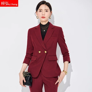 酒红色西装套装女高级感气质修身职业正装长袖西服外套经理工作服