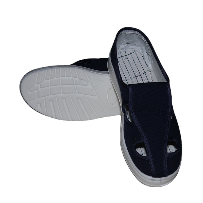 软底四孔防静电鞋PU底 蓝色帆布工鞋夏季透气工厂车间劳保鞋低帮