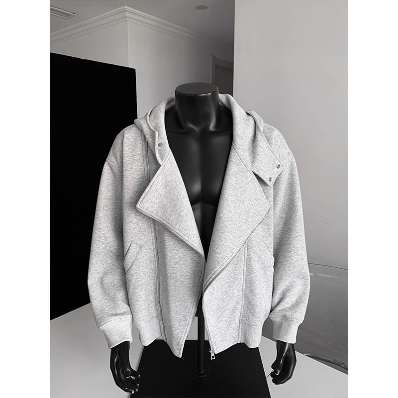 Men's Hoodie With Diagonal Zipper Niche Design Hooded Jacket_voghion.com
