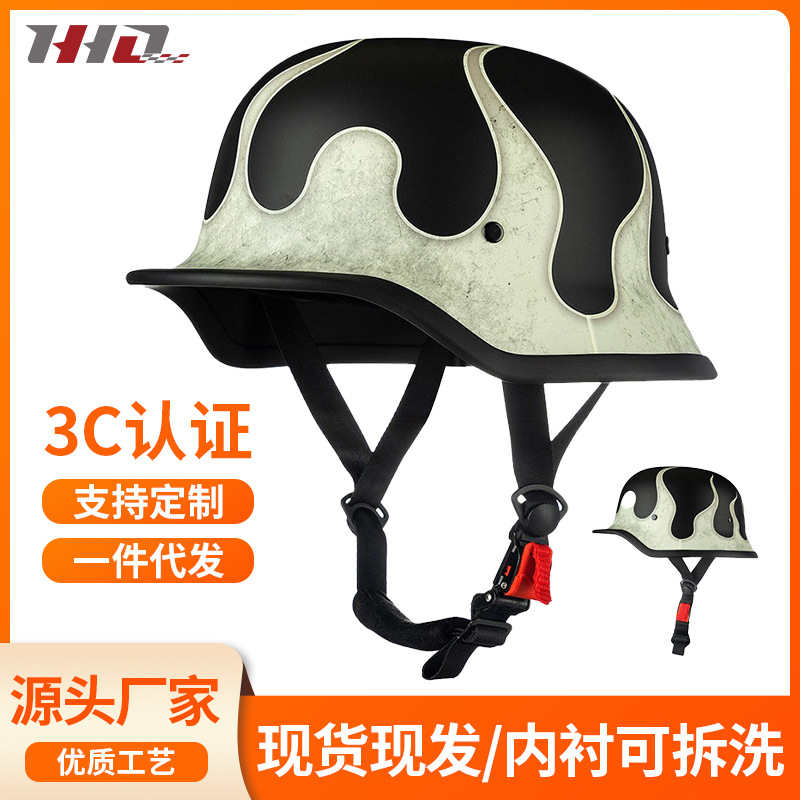 Fabricante de medio casco de soldado alemán transfronterizo Harley casco de motocicleta retro casco de pala cuatro estaciones certificación general 3C al por mayor