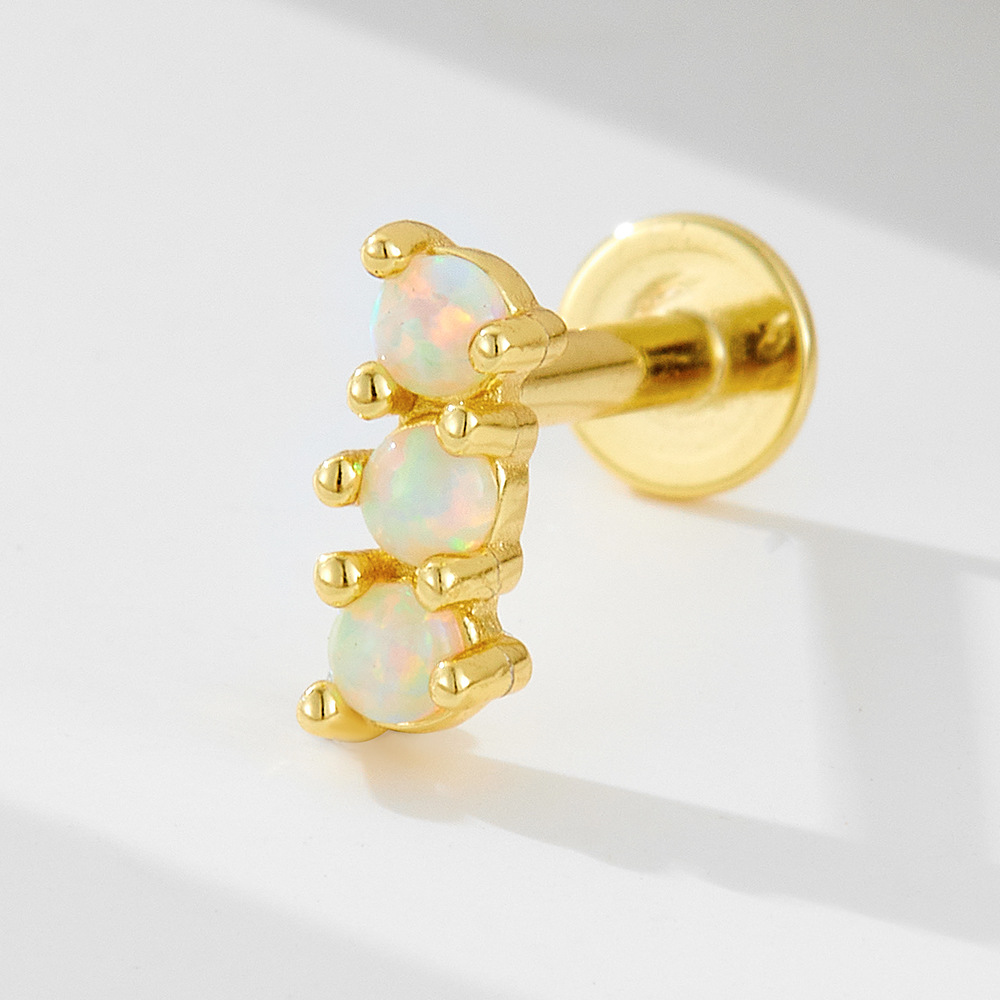 Diamantes geométricos de plata de ley 925 Opel cabeza plana hilo cuerpo humano punción oreja pendientes Europa y América joyería transfronteriza