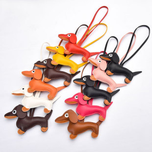 Dachshund Keychain Pendant Cartoon Pet Bag Pendant Leather Keychain Mobile Phone Case Bag Pendant Trinket
