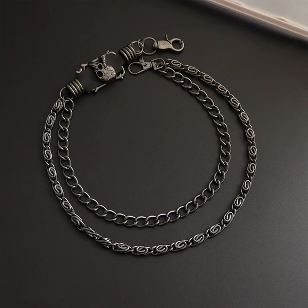 Double-layer cowhide skull chuckling pants chain