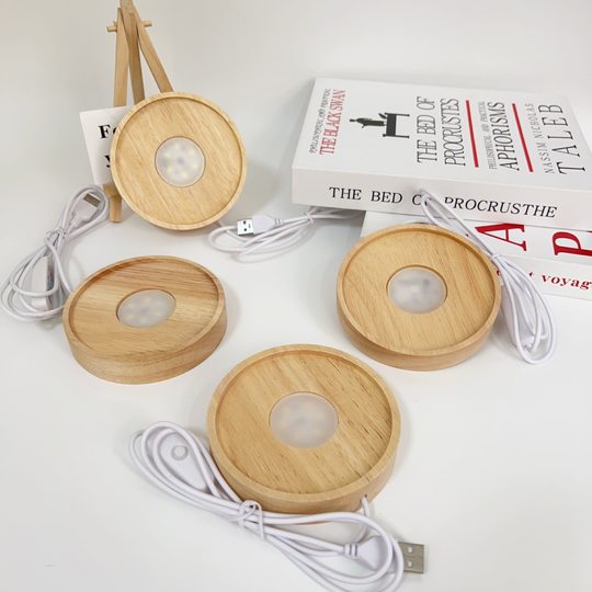 Round diffuser solid wood luminous base USB plug-in crystal aromatherapy lamp holder glass cover led lamp holder