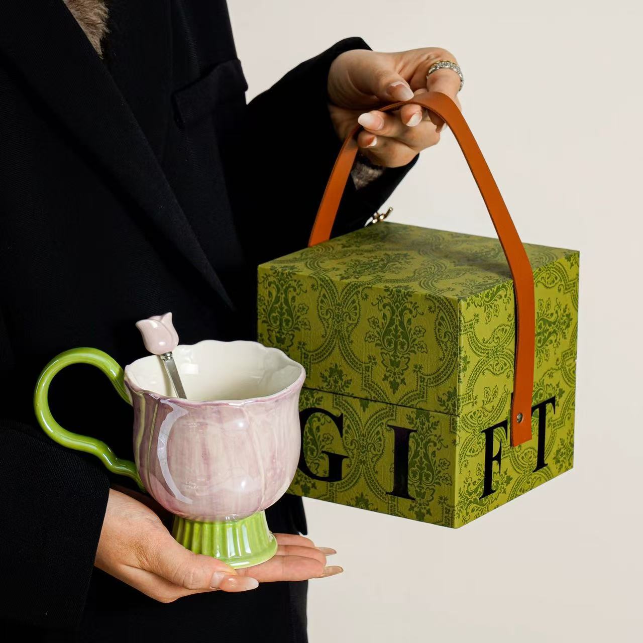 Tazas de cerámica de alto nivel, tazas de agua caseras, tazas de té de flores de oficina, regalos para chicas