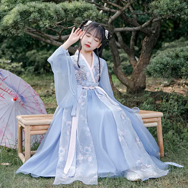 中国风女童汉服秋季2025新款儿童古装超仙小女孩大童唐装襦裙秋装