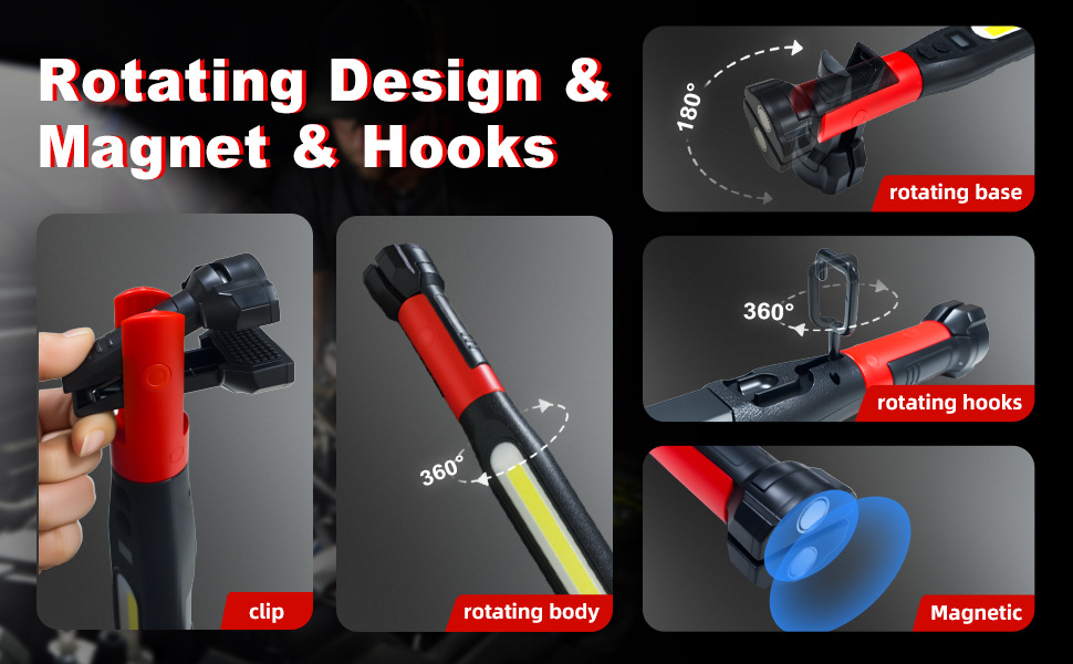 Cross-border multi-functional magnetic work light, COB high-brightness automotive engine inspection light, with ultra-long battery life and emergency lighting capabilities