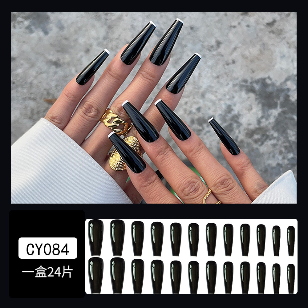 Pegatinas de uñas minimalistas negras con bordes blancos y brillantina, parches de uñas desmontables, diseño de cielo estrellado en degradado. image 4
