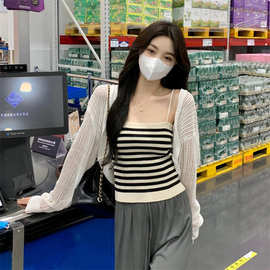 简约针织条纹小吊带背心女内搭夏季小众外穿短款辣妹上衣女装批发