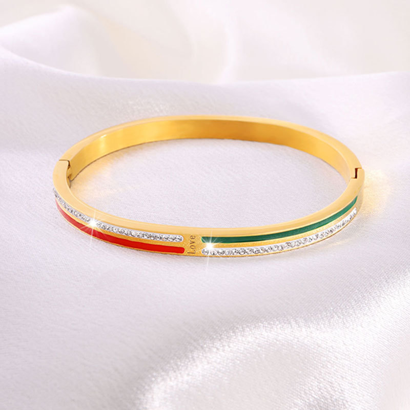 Brazalete de acero de titanio diseño de personalidad LOVE goteo de aceite brazalete de diamantes mujeres lujo ligero nicho transfronterizo brazalete de alto nivel image 4