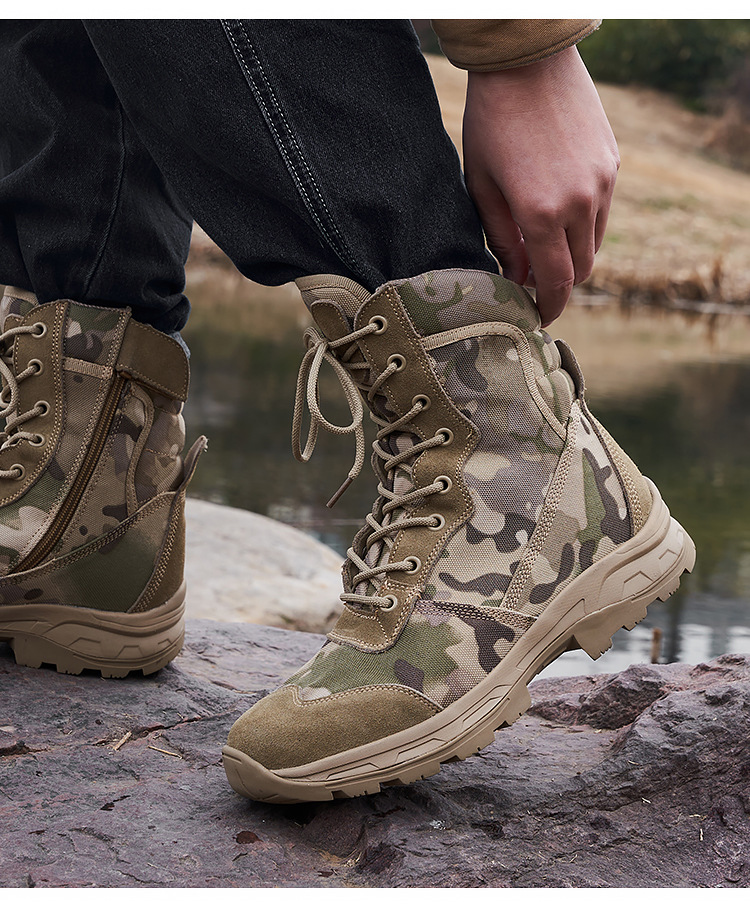 Große Kampfstiefel Mittelgroße Arbeitskleidung Outdoor-Wanderschuhe Bergsteigerschuhe Rutschfeste tragbare taktische Stiefel_voghion.com