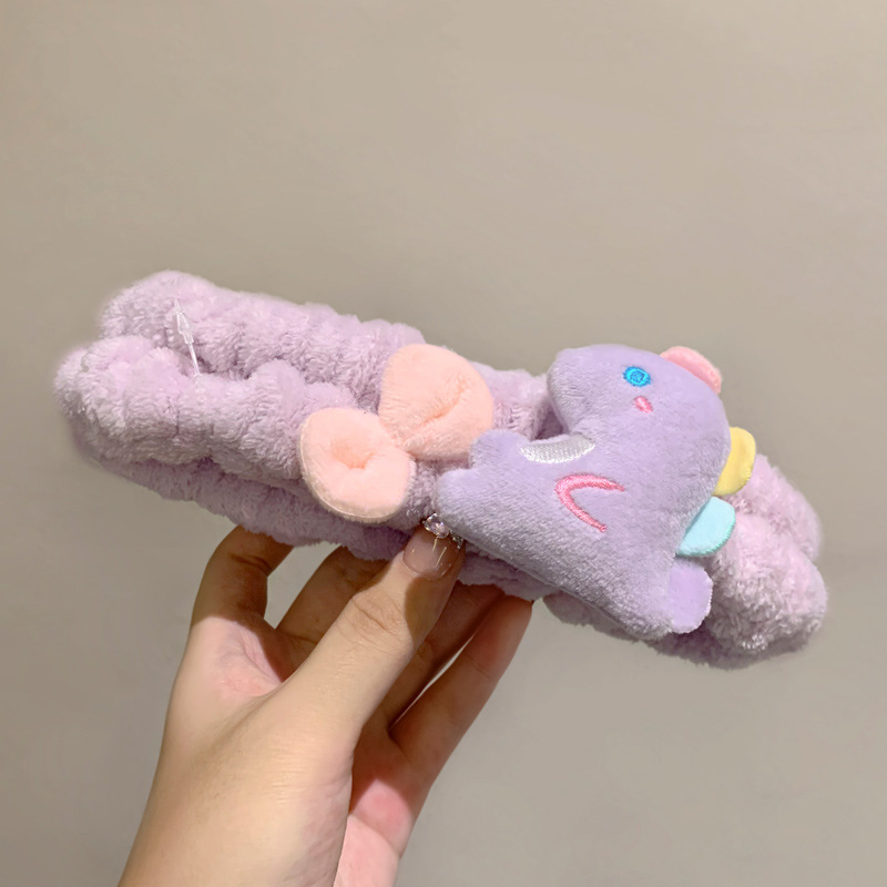 Otoño e invierno peluche dinosaurio maquillaje lavado facial correa de cabello mujer lindo conejo correa de cabello antideslizante gato estrella cerdo adornamiento de cabello