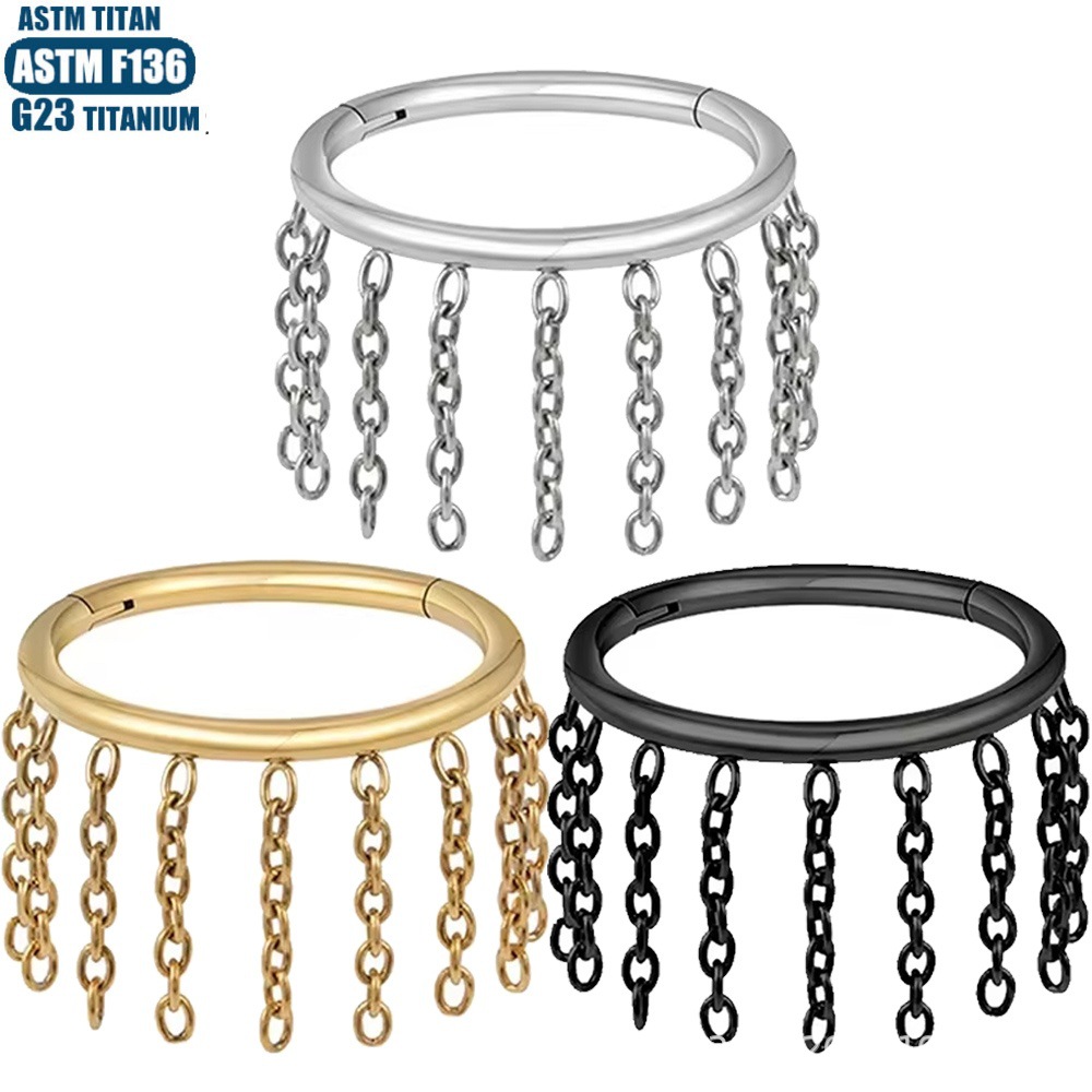 F136 Titanium Alloy Chain Nose Ring Diamond Septum Ring Tragus Tassel Earrings detail image 8