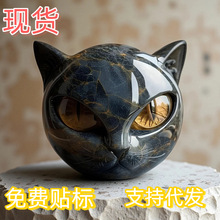跨境新品猫头Luxury black cat figurine 奢华黑猫树脂摆件装饰品