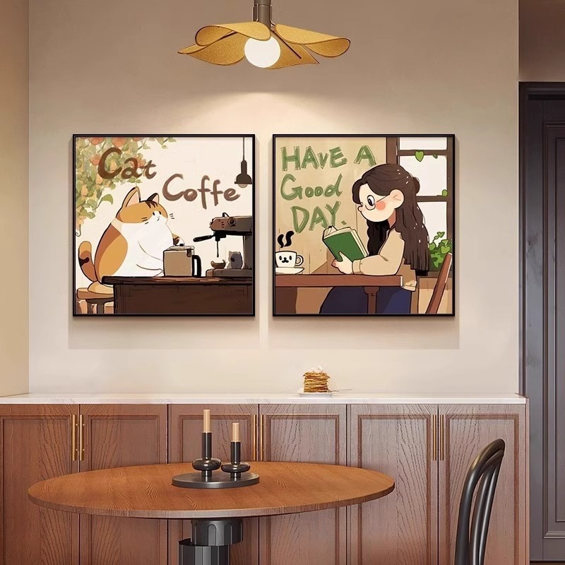 メイラードレトロ漫画レストランダイニングルーム装飾絵画アンティークリビングルーム吊り絵画ニッチカフェ壁画絵画