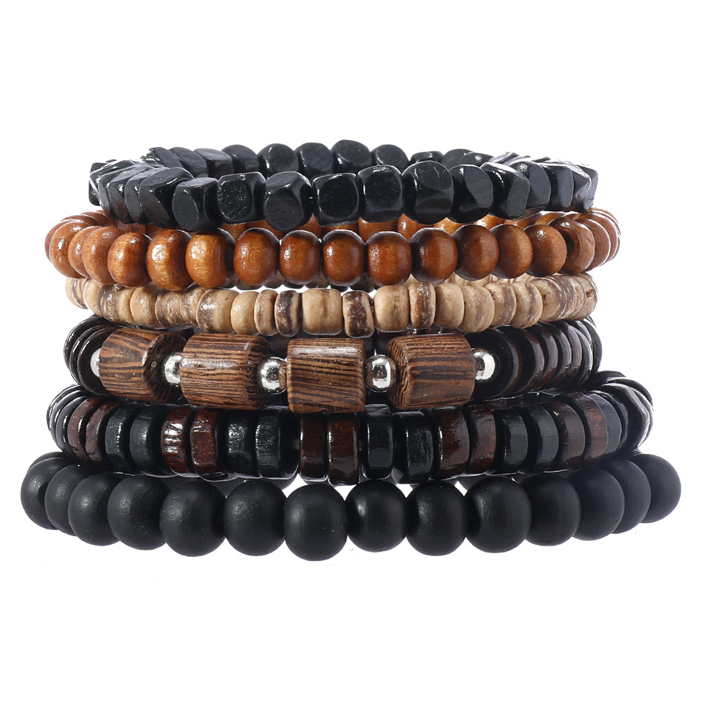 Men's Gender Casual Retro Simple Style Geometric Elastic String Wood Beaded Men's Bracelets Men Beaded Bracelets