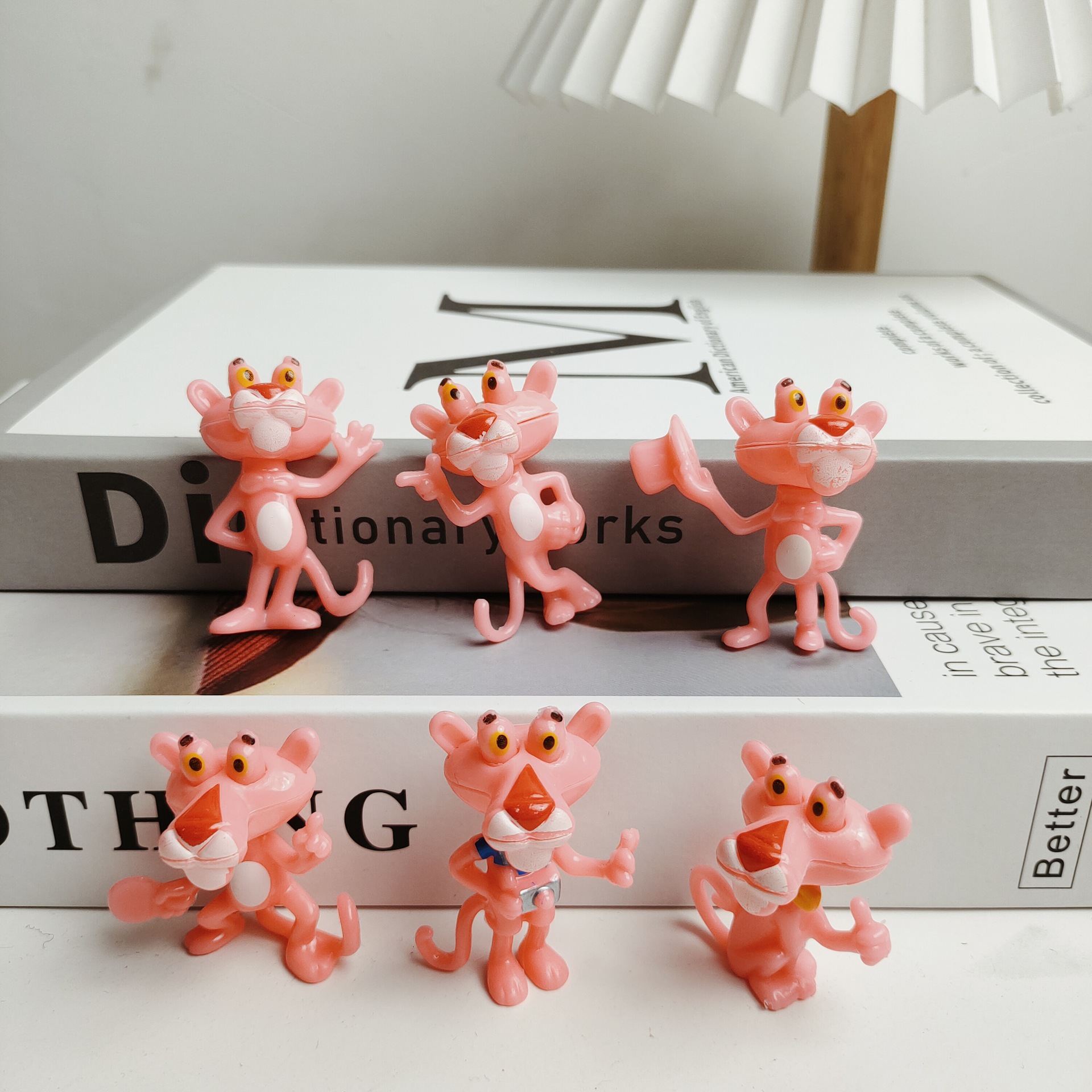 Pink Panther 6-piece set birthday cake decoration cute pink plush toy stand animal theme festival decoration supplies
