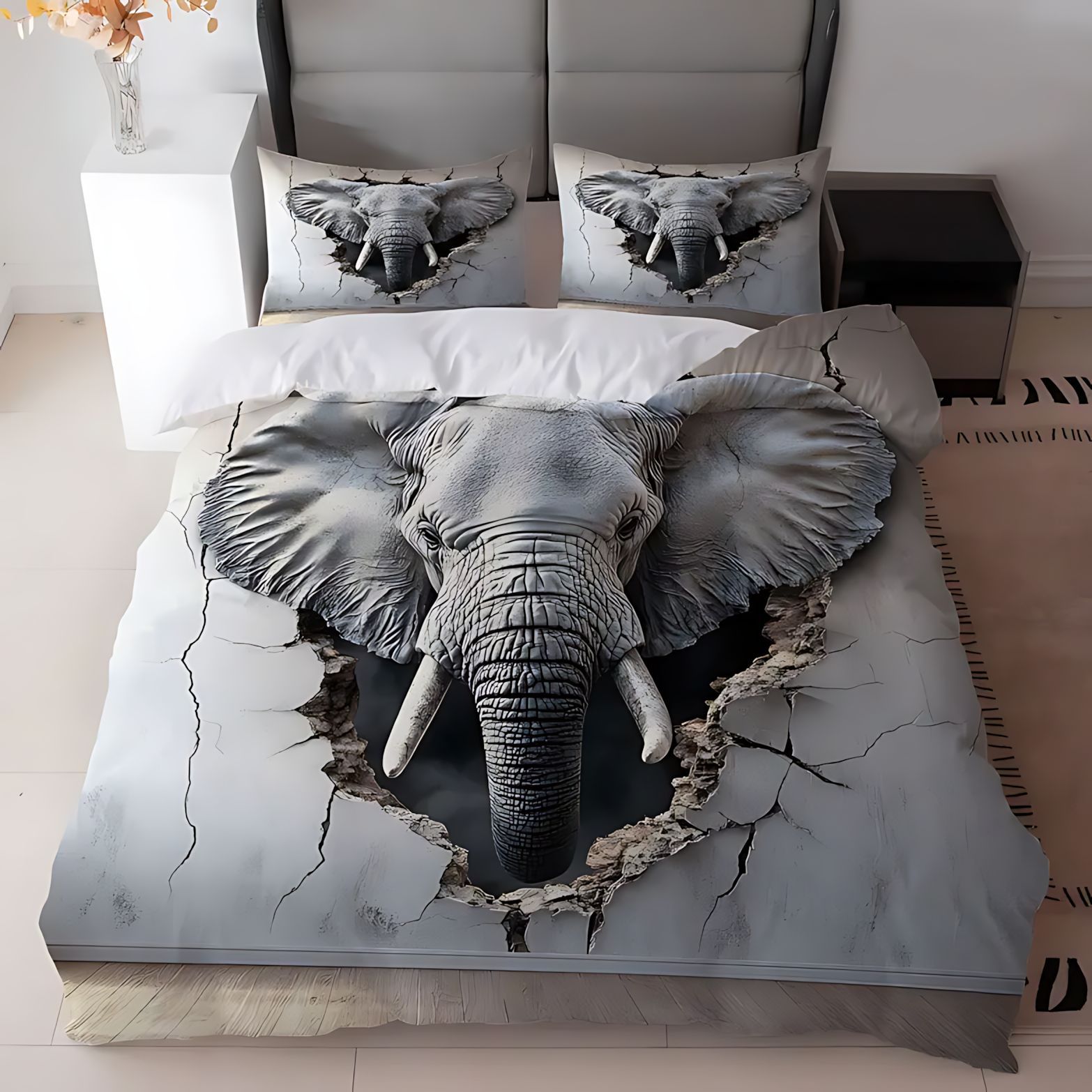 TEMU / JIT textiles domésticos transfronterizos elefante animal patrón de pelo abrasivo colcha de colcha de almohada conjunto de ropa de cama para dibujar