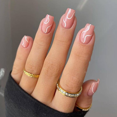 法式穿戴甲線條藝術美甲拼色假指甲Press on nail穿戴甲歐美批發