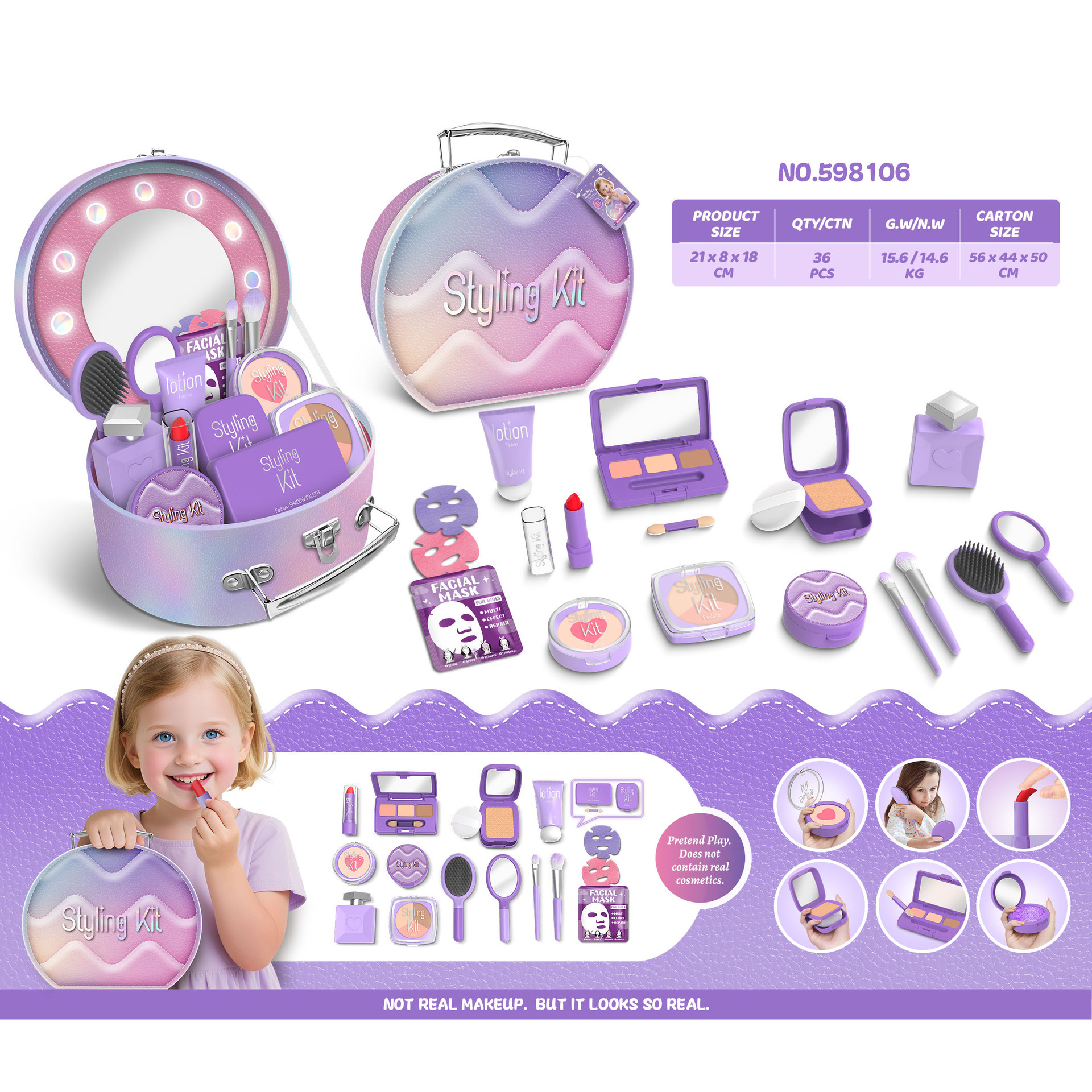 Niños y niñas transfronterizos vestidos de maquillaje conjunto de simulación de maquillaje accesorios herramientas de maquillaje para el hogar juguetes