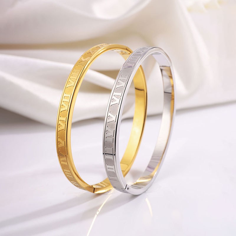 Pulsera de acero de titanio Pulsera de acero inoxidable romana digital griega Pulsera de moda de alta gama para niñas Pulsera retro que no se desvanece