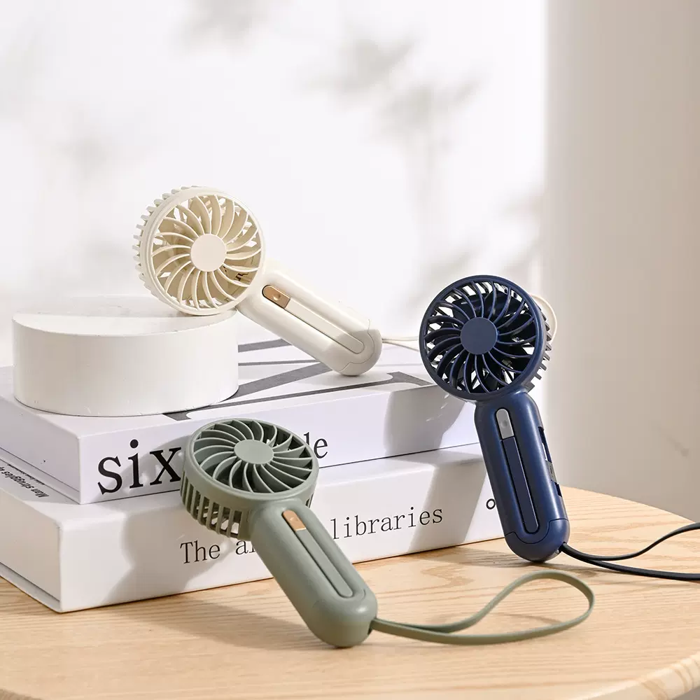 新款迷你手持风扇自带充电拎手 便携式USB风扇户外静音充电小风扇