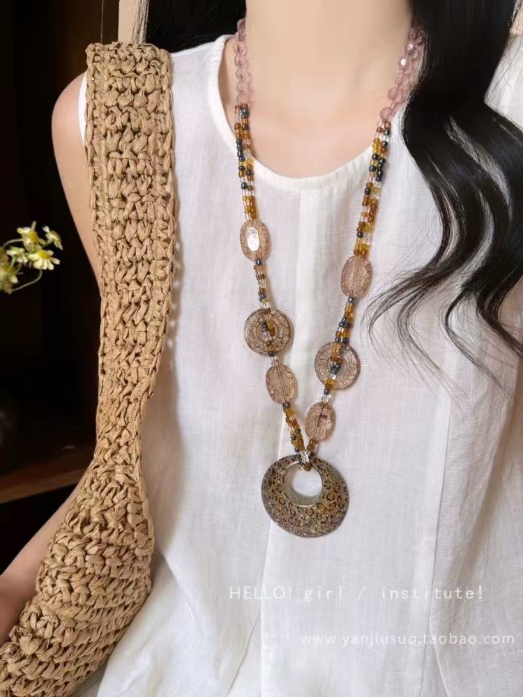 72#Leopard print round necklace