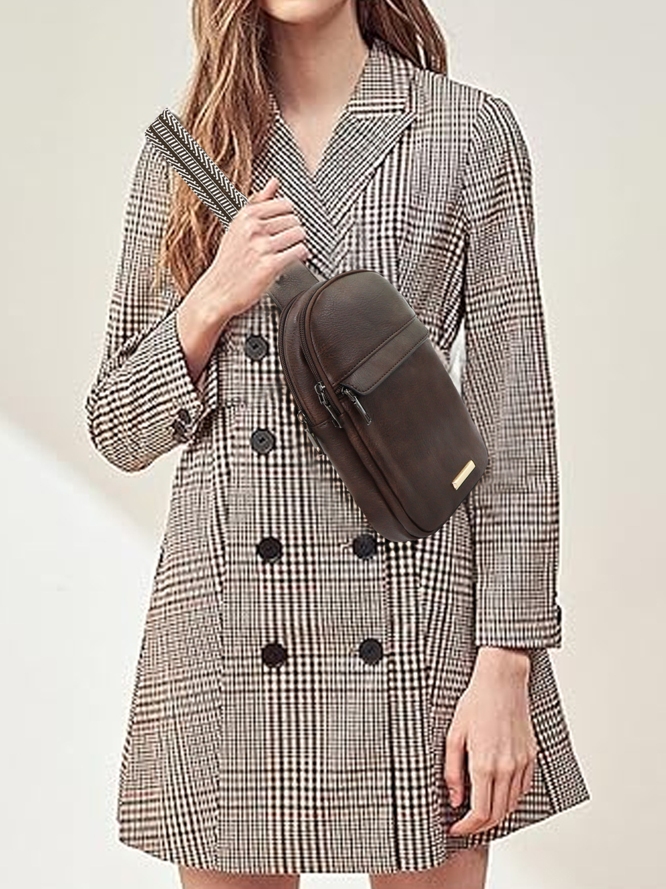 259g Weight Polyester Lining Material Zipper Closure Type Sling Strap Strap Type Fanny Pack Bags Type Daily Occasion Pu Leather Material Color Block Pattern All Seasons Season Unisex Gender Vintage Style Style Oval Shape Unisex Vintage Style Color Block Pu Leather Waist Bags 24