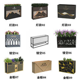 定制楼梯转角花桶带太阳能灯花器防猫抓花盆奶油风哑光不锈钢花箱