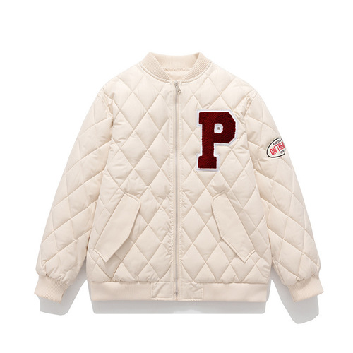 American retro diamond checkered baseball padded jacket for women in winter Korean style loose college style letter embroidered thickened jacket trendy