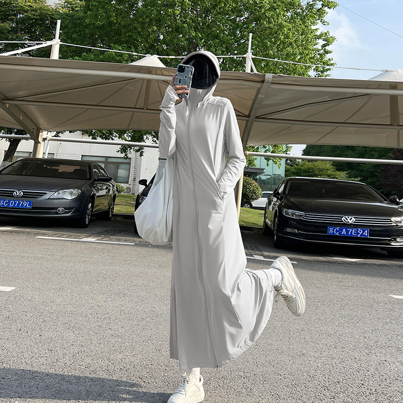 夏季新款连体防晒服女防紫外线全身长款长袖开衫冰丝度假防晒上衣