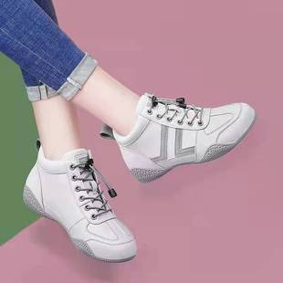 High-Top Women's Shoes Spring 2023 New Soft-Soled Comfortable Leather Women's Flats Casual Sports Soft-Soled White Shoes
