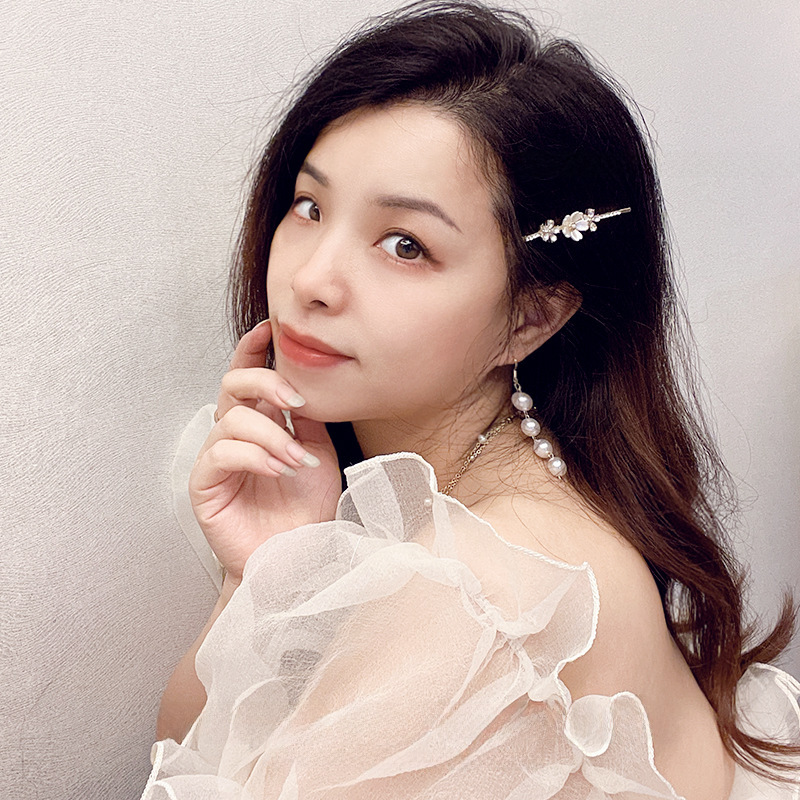 Fairy Gentle Flower Hairpin Fairy Pearl Hairpin Exquisite Bangs Clip One-word Clip Broken Hair Side Clip Hair Accessories_voghion.com