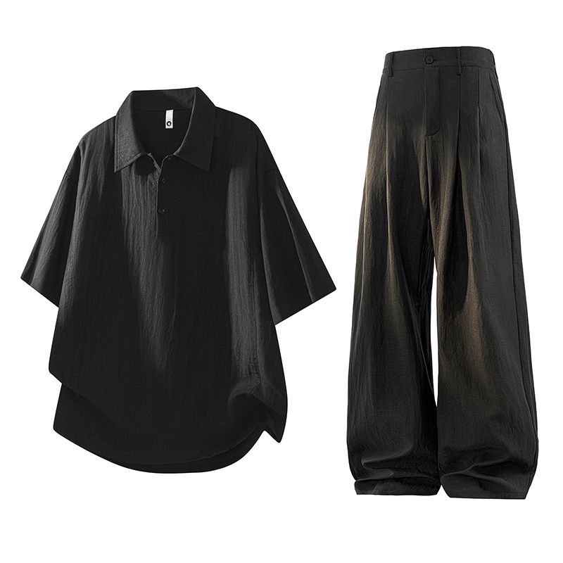 2026 Summer New Style Mature Men's T-shirt and Trousers Set, Loose, Breathable, Comfortable, Cross-border Two-Piece Set for Men