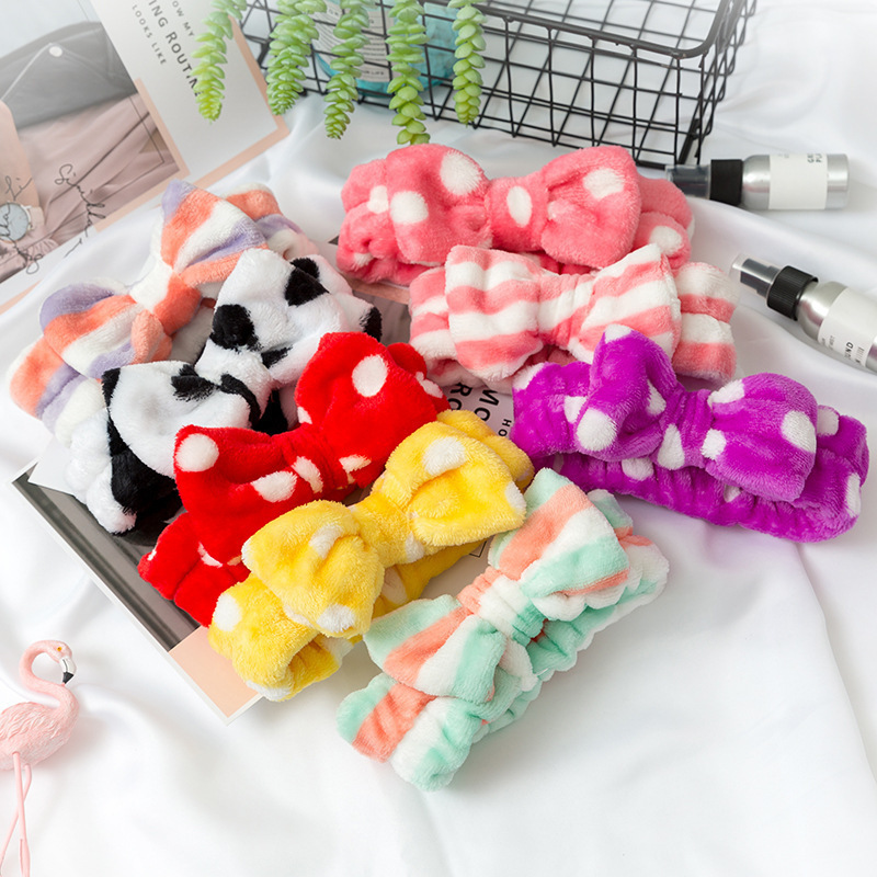 Coral cute headband with bow for face washing
