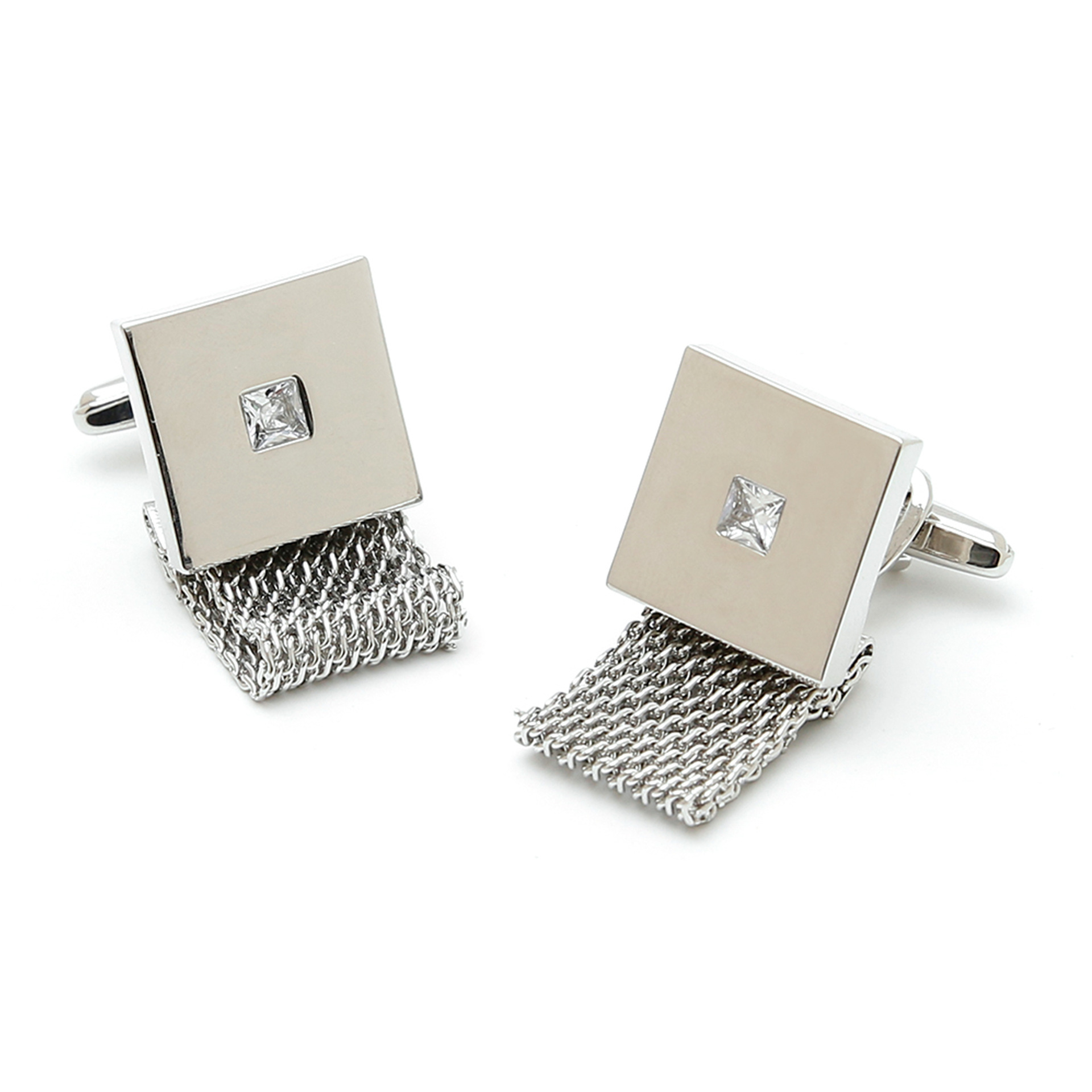 Men's Cufflinks Cross-border Light Luxury Diamond-inlaid Chain Square silver Copper Shirt XK18S004