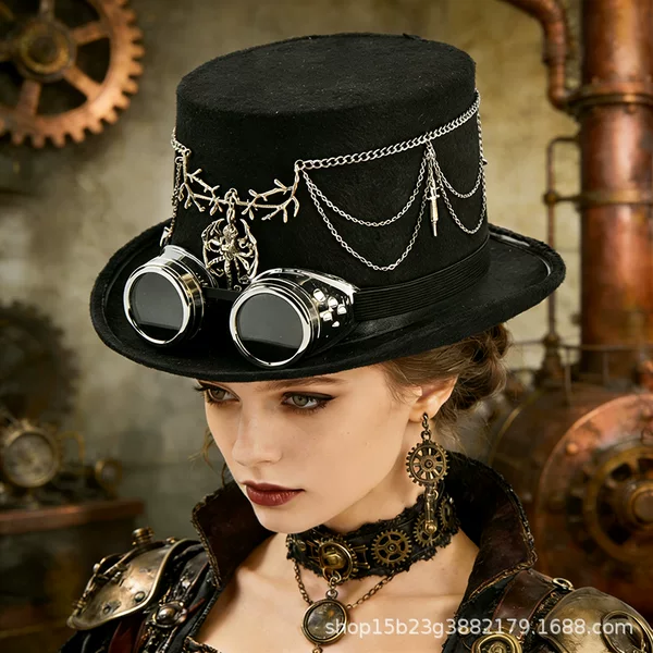 Heavy-Duty Octopus Chain High Hat Silver Goggles Branch Cross Magic Hat Stage Photography Hat Accessories